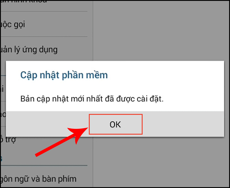 Chọn OK để hoàn tất quá trình cập nhật phần mềm
